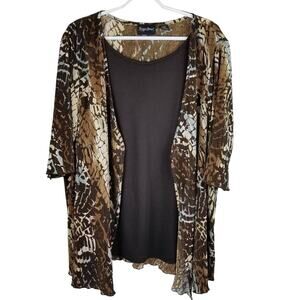 Maggie Barnes Brown Black Animal Style Stunning Statement Women's Blouse 1X